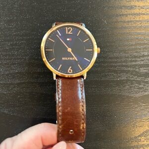 Tommy Hilfiger Gold and Brown Leather Watch